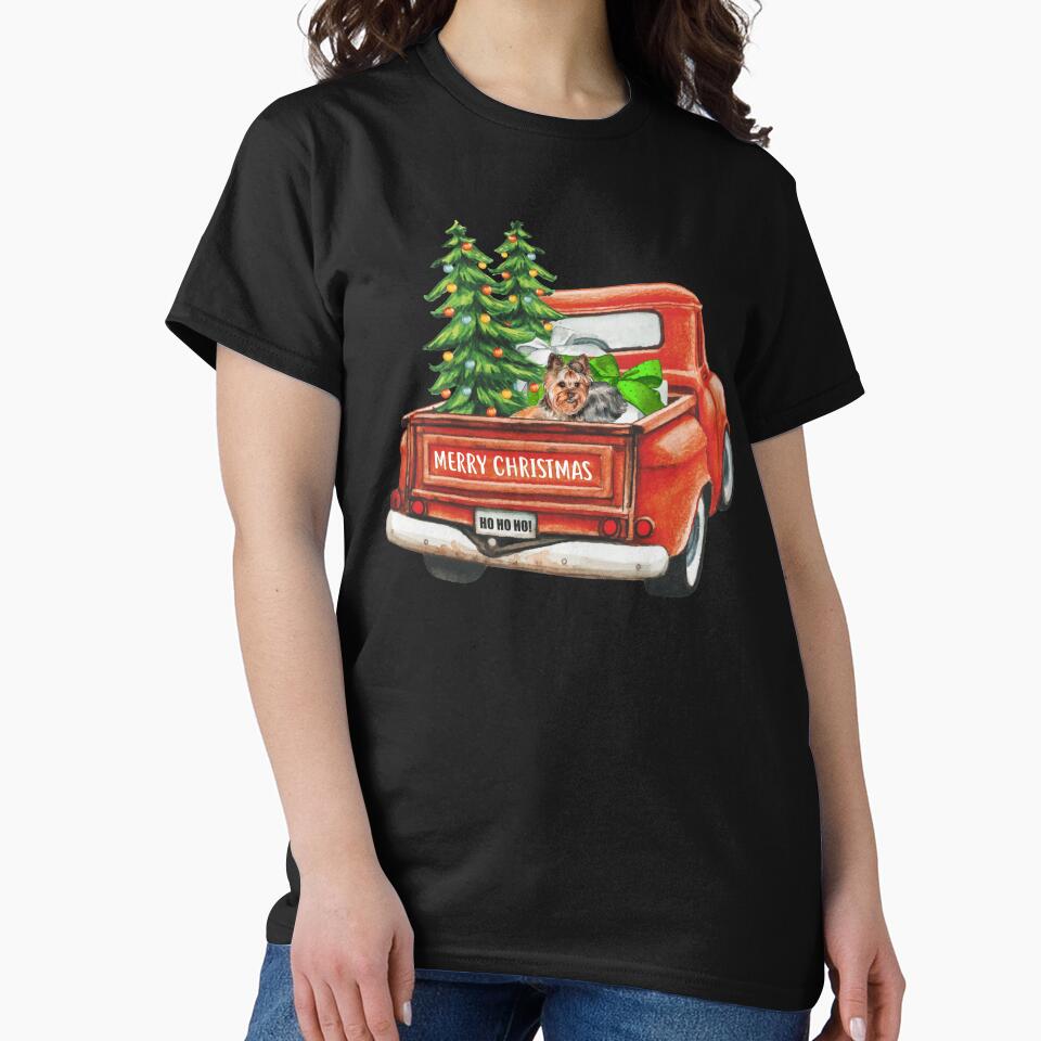 Vintage Red Merry Christmas Truck with Yorkshire Terrier Dog by michellejustice