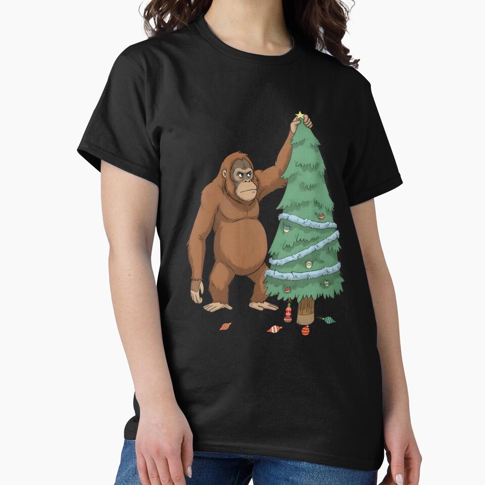 An orangutan decorating a Christmas tree,Ugly Christmas Sweater – Orangutan Oversized T-shirt by PrintMod