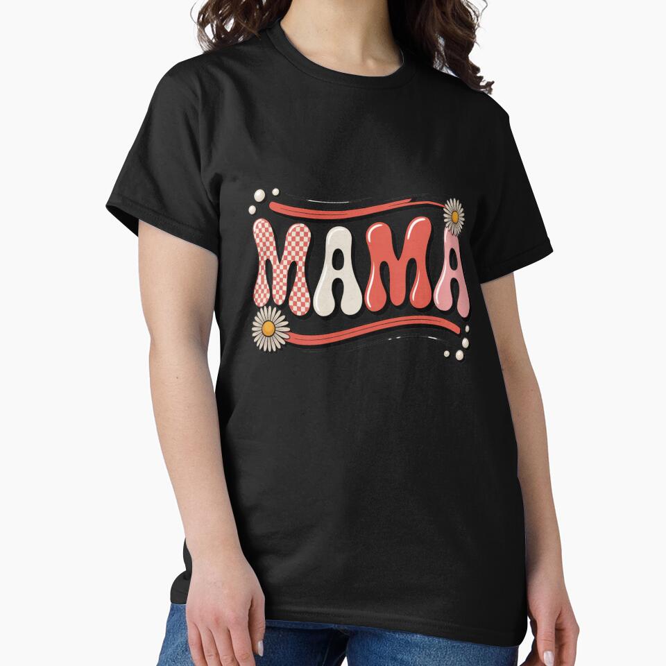 Mama Retro Checkered Design – Cute Floral Mom Typography, Daisy Pearl Aesthetic Gift by WHDProduction45
