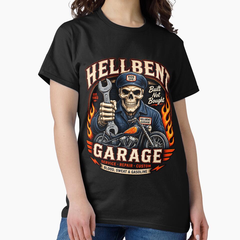 Hellbent Garage Skeleton Biker by netimdomains