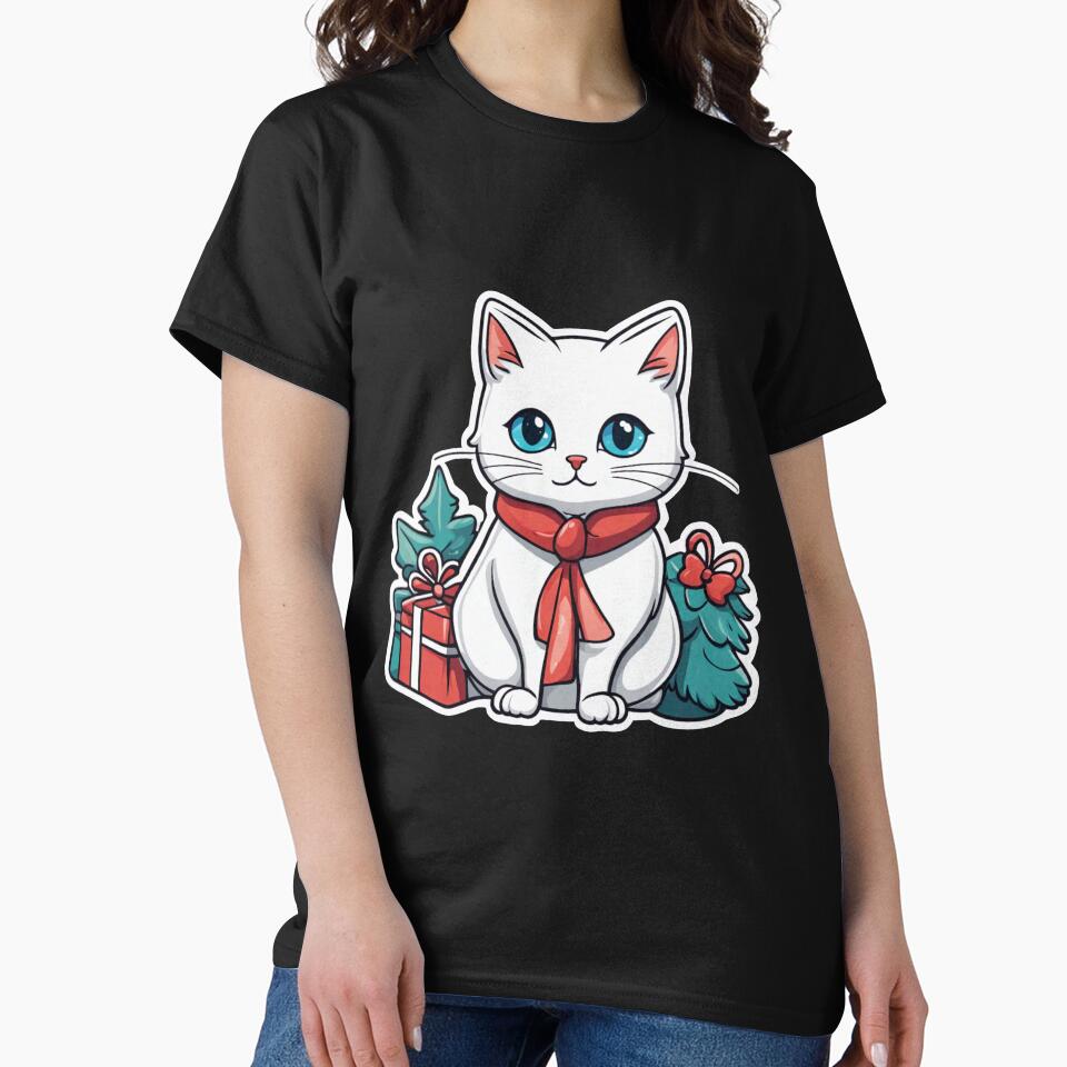 Cute white Christmas cat with blue eyes. Cat Christmas gift.2 by By-Jeff