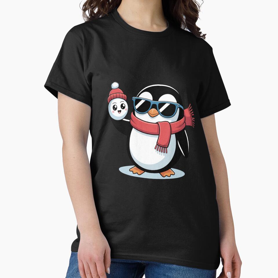 Snowman Penguin – Cute Kawaii Penguin with Snowball | Funny Winter Cartoon Vector by ColorSplash123