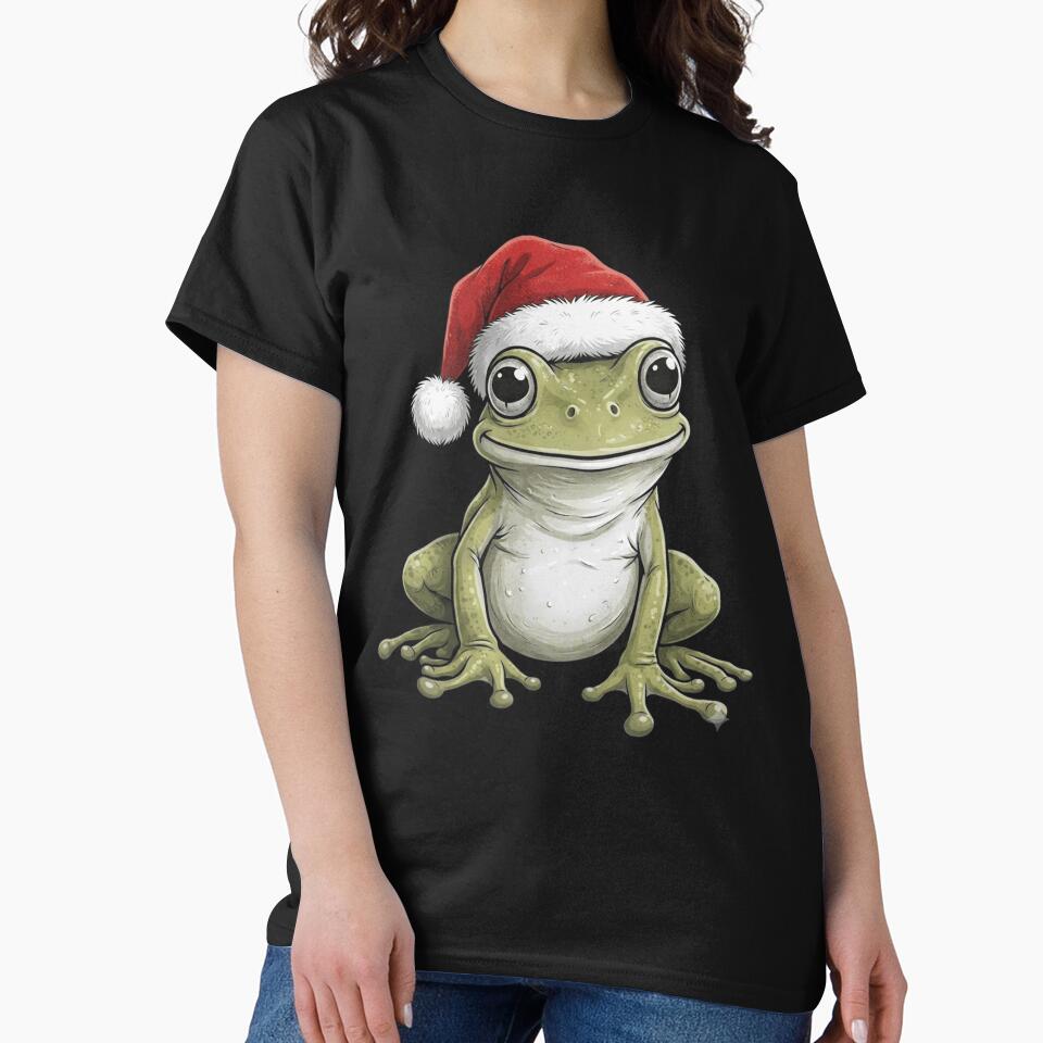 Cute Frog Wearing Santa Hat Christmas Holiday Design by MiALopezArt