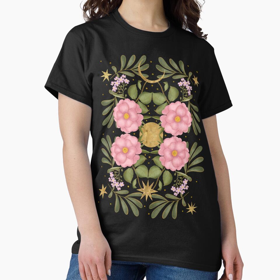 Ethereal Wings: Pink Moth & Narcissus by Grin Katalina Floral Patterns & Cozy Art