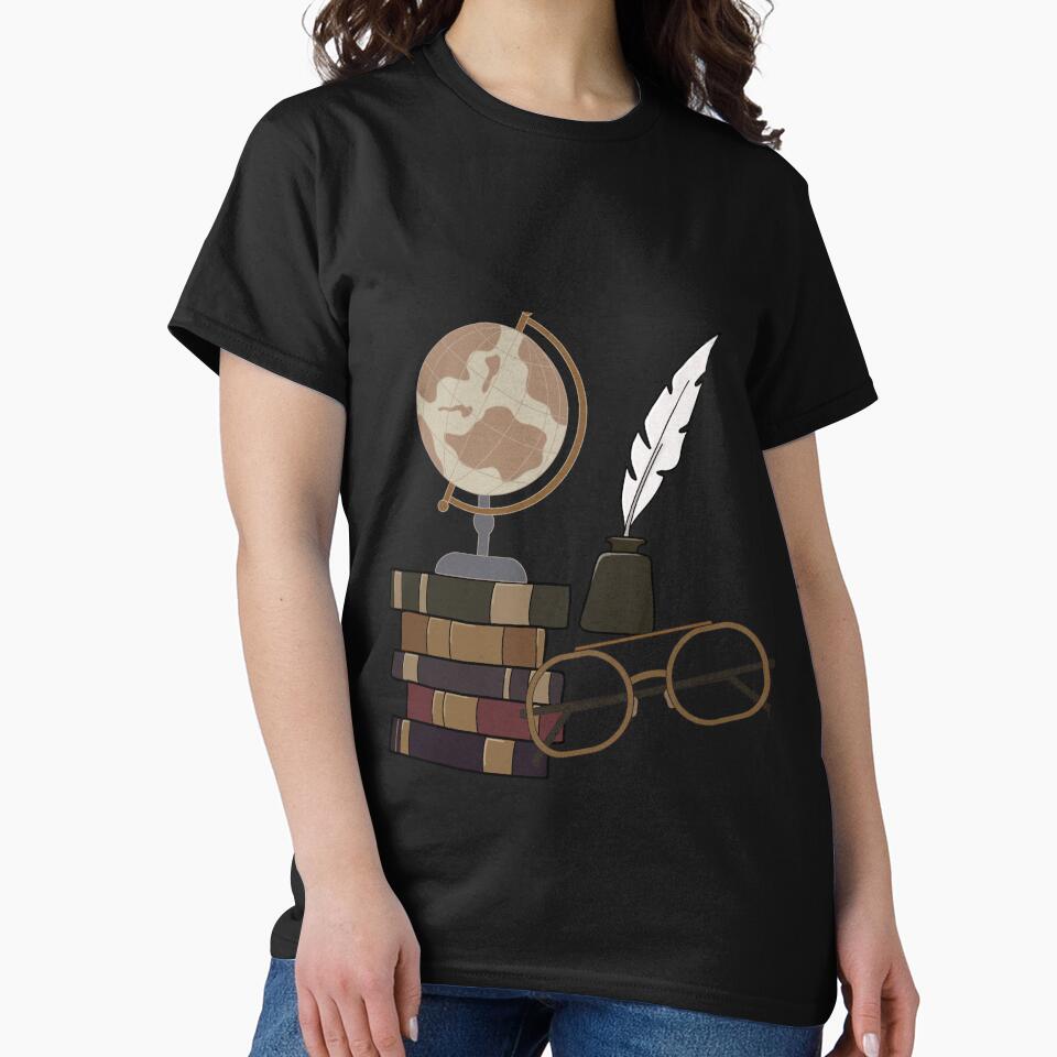 Dark Academia Vintage Books Globe Quill Illustration by Jazzytouch