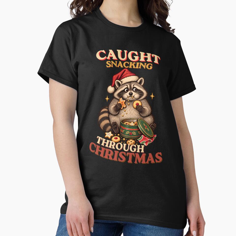 Caught Snacking Through Christmas – Funny Raccoon by Bawek85Designs