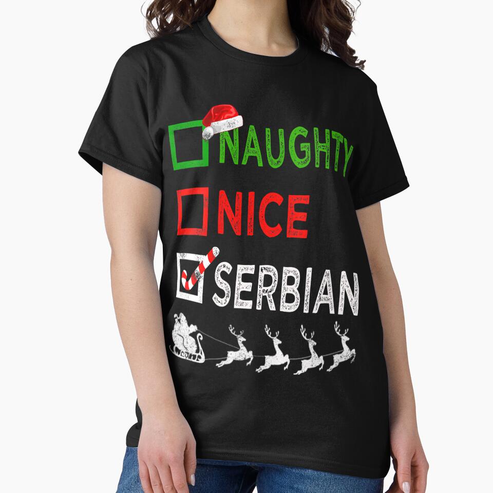 Womens Naughty Nice Serbian Christmas Pajamas Funny Santa Hat Xmas V-Neck by tgt6746