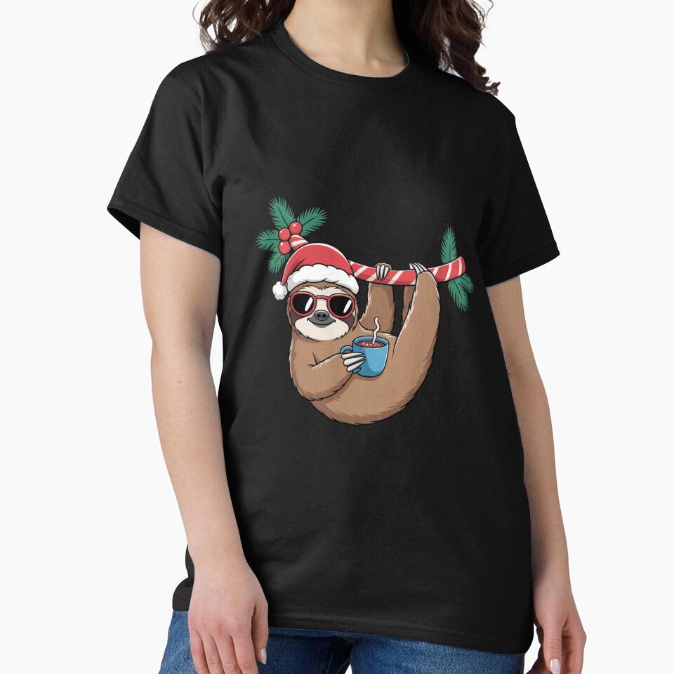Sleepy Sloth Santa – Cute Kawaii Sloth Hanging on Candy Cane | Chill Christmas Cartoon Vector by ColorSplash123