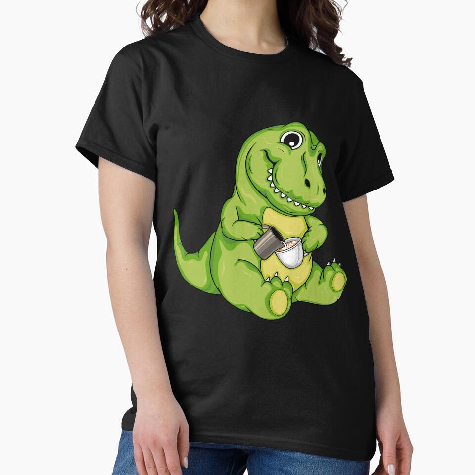 Cute T-Rex Pouring Latte Art Coffee Dinosaur Barista by DSWShirts