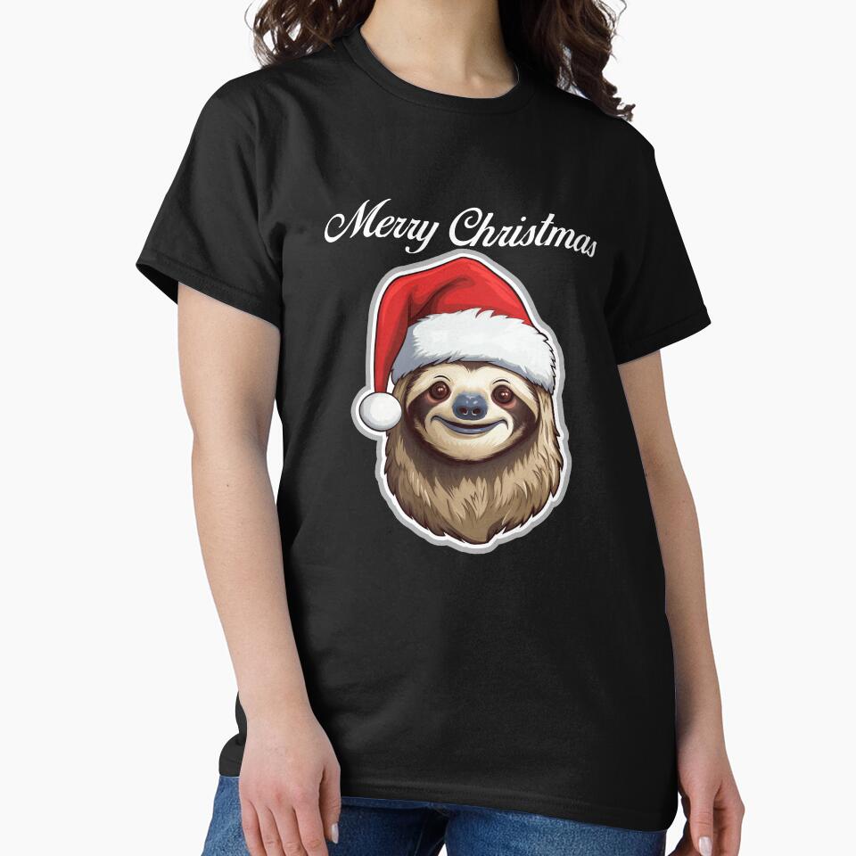 Sloth Wearing Santa Hat - Merry Christmas (White Lettering) by VelvetRoom