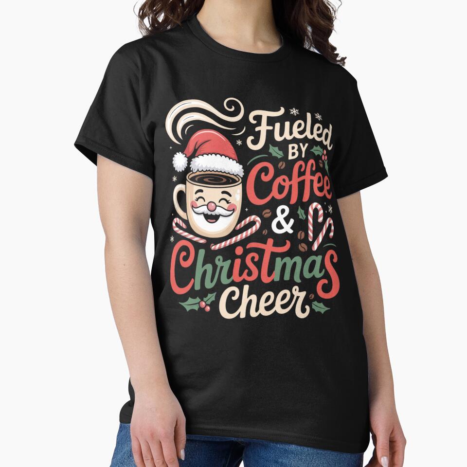 Fueled by Coffee and Christmas Cheer Funny Holiday Coffee Mug & Santa Design by DailyInkWear