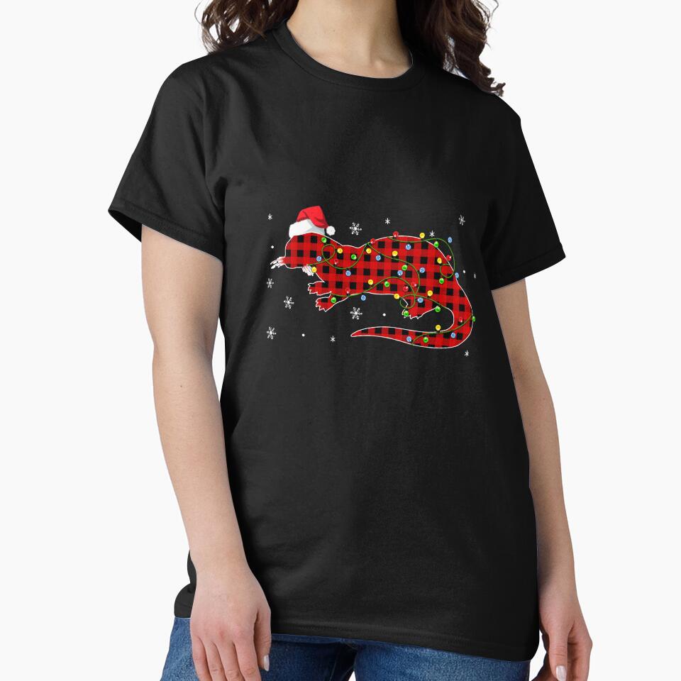 Red Plaid Otter Christmas Lights Santa Hat Pajamas by DanielleNicolet