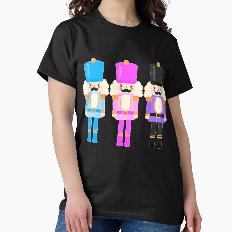Colorful Nutcracker Trio - Christmas Nutcrackers - Blue, Pink, and Purple - Graphic Art Illustration - Black Background by Star-Fragment