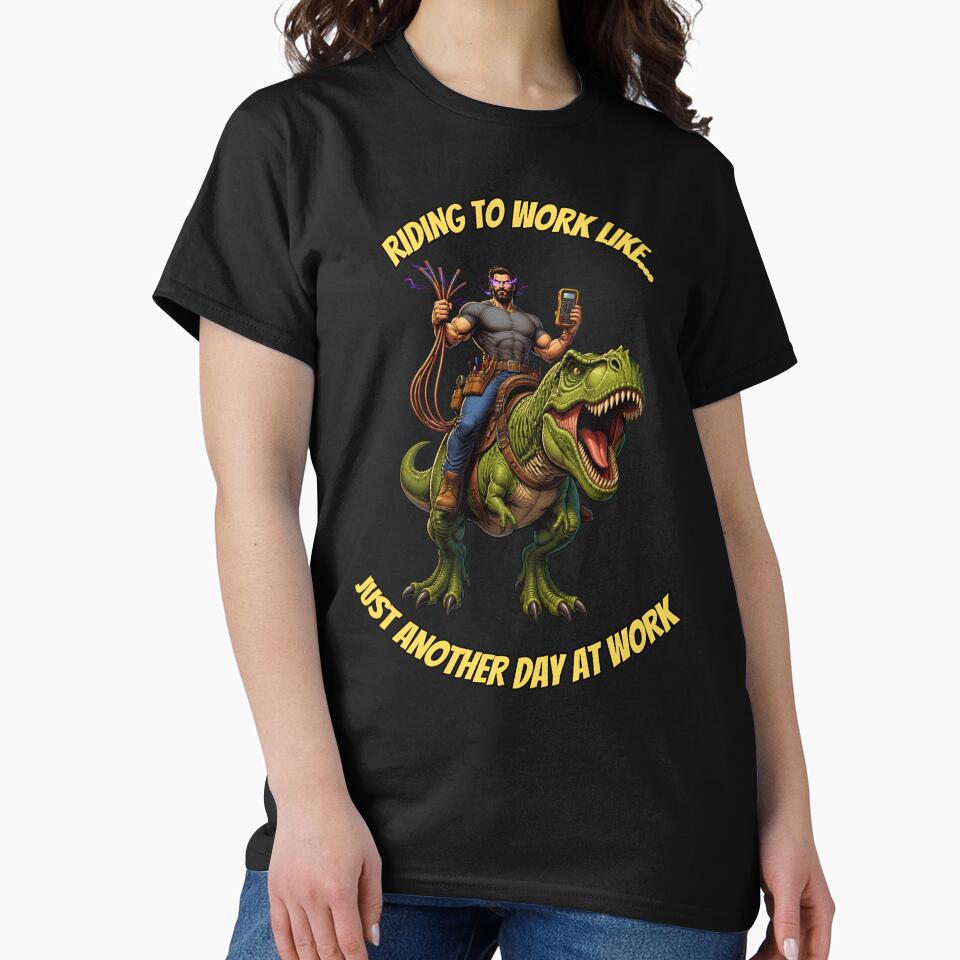 Electrician Riding T-Rex To Work - Funny Sparky Gift by UTkiKK