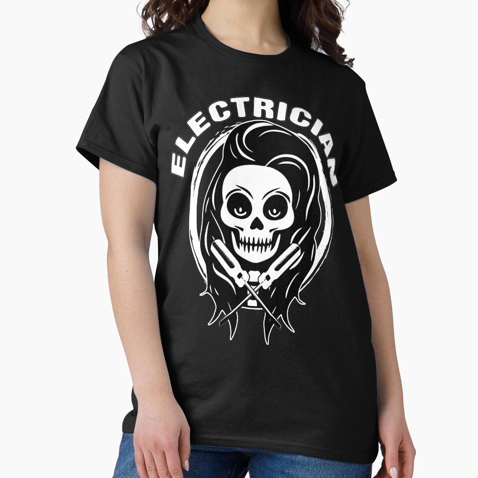 Female Electrician Skull and Screwdriver Crossed Tools White Logo by Nuletto