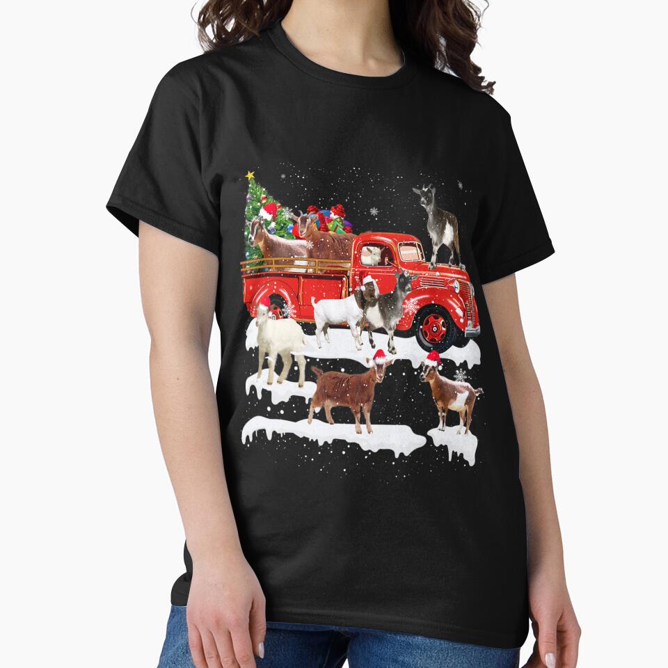 Goat Riding Red Truck Merry Christmas Farmer X Mas Ugly by AndreusToyota