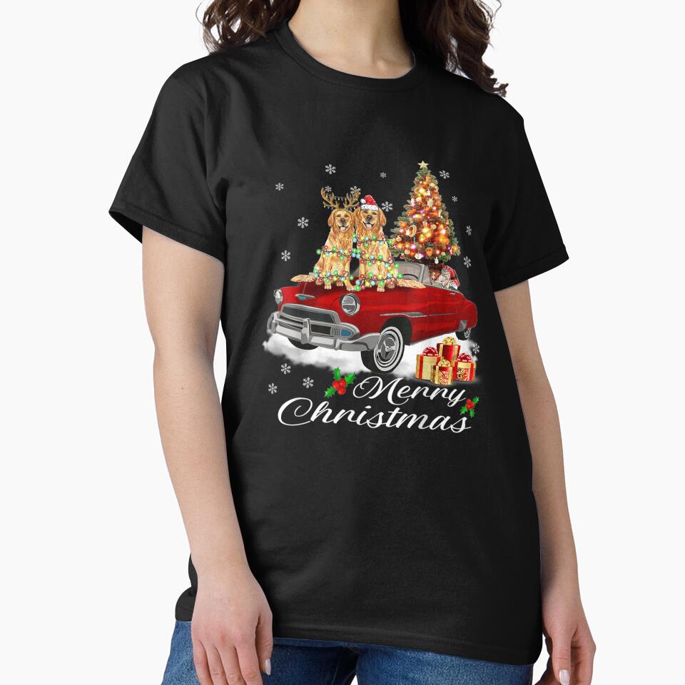 Funny Golden Retriever Christmas Tree Red Truck by lishakaren