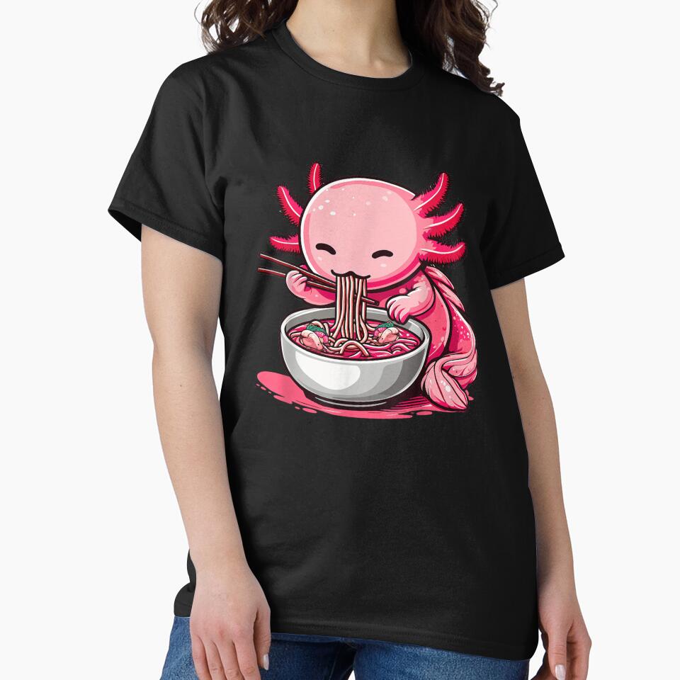 Anime Kawaii Axolotl Eating Ramen Noodles Kids Teen Girl Boy by FunnyHumorTees