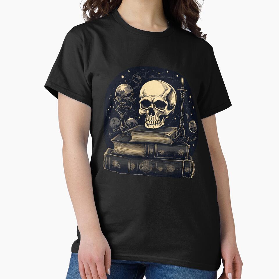 Dark academia skull and books by SunMoonMilk