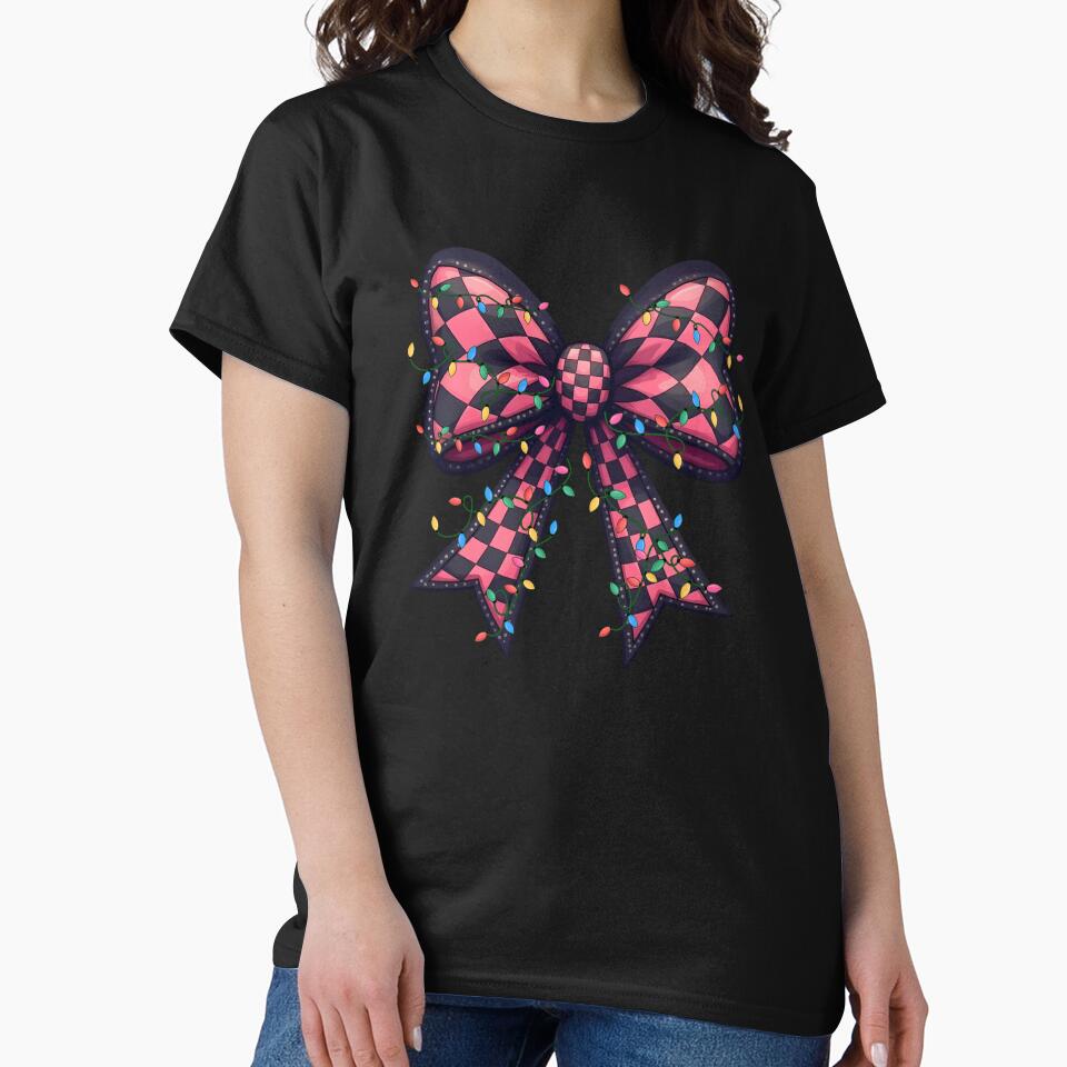 Checkered Christmas Bow with Colorful Lights | Punk Holiday Ribbon Art by TGHdesign