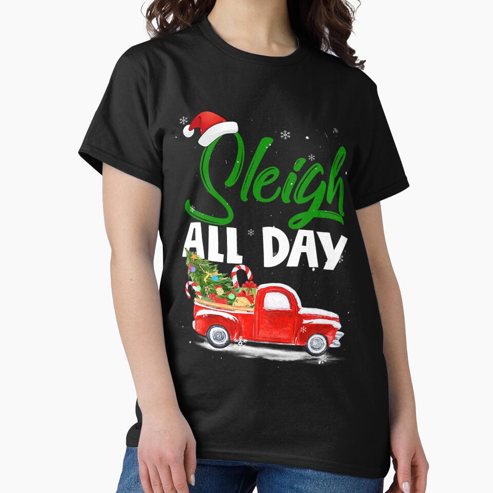Sleigh All Day Retro Red Truck Pick Up Christmas Pajamas by crm3530