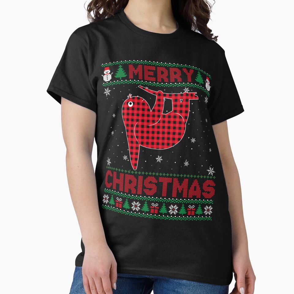 Merry Christmas Sloth Animal Buffalo Red Plaid by savecloth