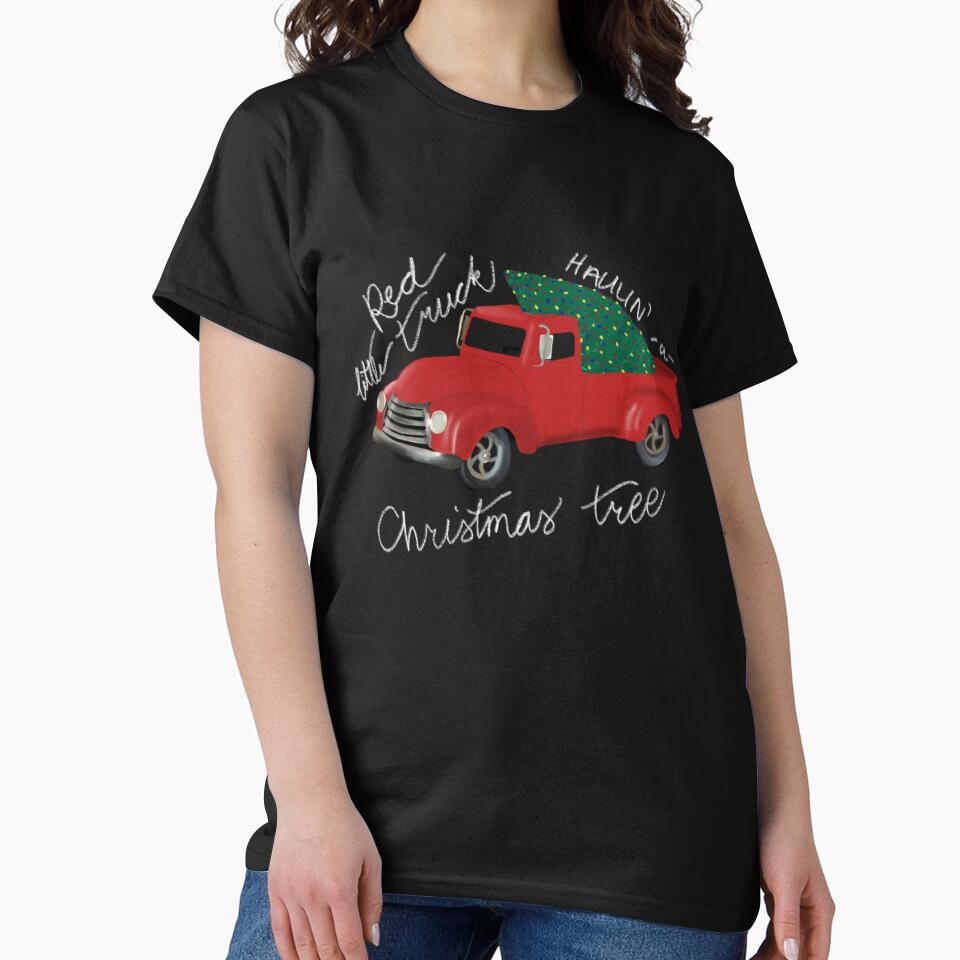 Little Red Truck Hauling a Christmas Tree by skeastore