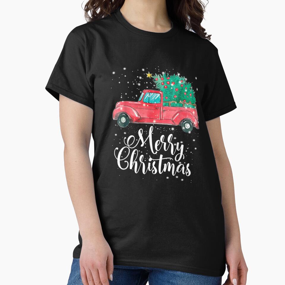 Merry Christmas Red Truck Pick Up Tree Family by lishakaren