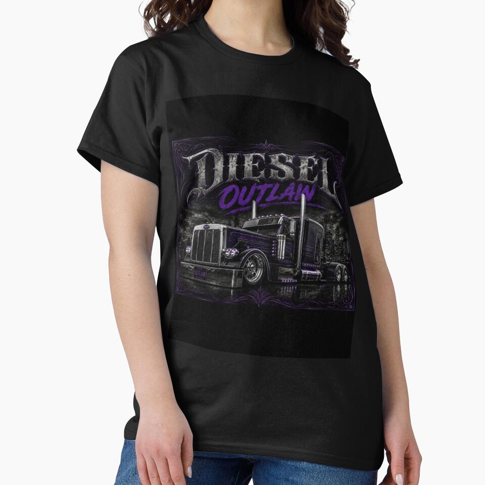 Diesel Outlaw Purple Chrome Semi Truck | Custom Big Rig Trucker T-Shirt | Black & Violet Rig Design by Diesel outlaw