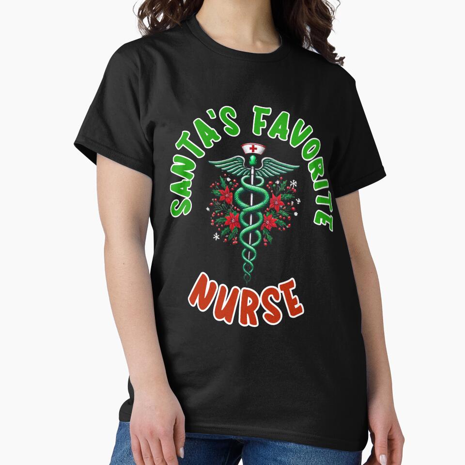 Santa's Favorite Nurse Christmas Shirt – Holiday Medical Apparel by BlankCanvasHaHa