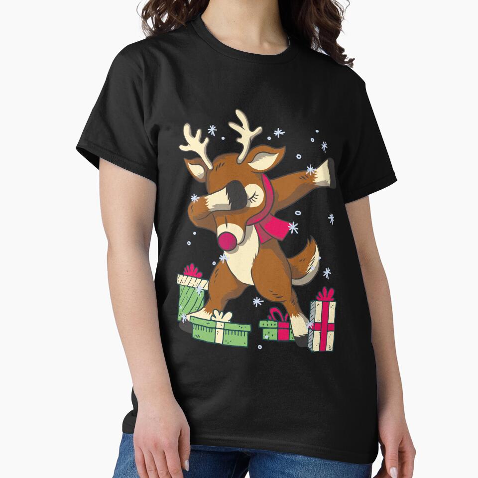 Funny Adorable Dancing Rudolph with Christmas Gifts by KaylaStudio