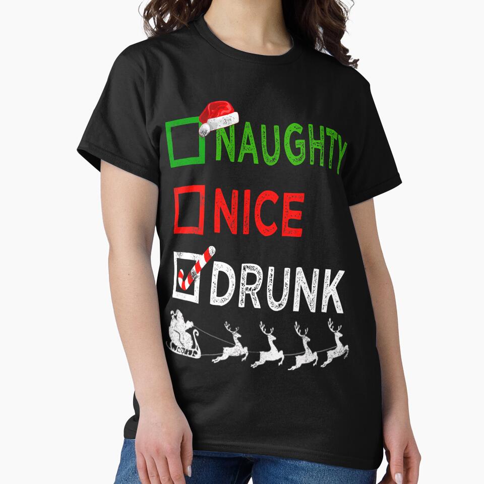 Naughty Nice Drunk Christmas Pajamas Funny Santa Hat Xmas by crm3530