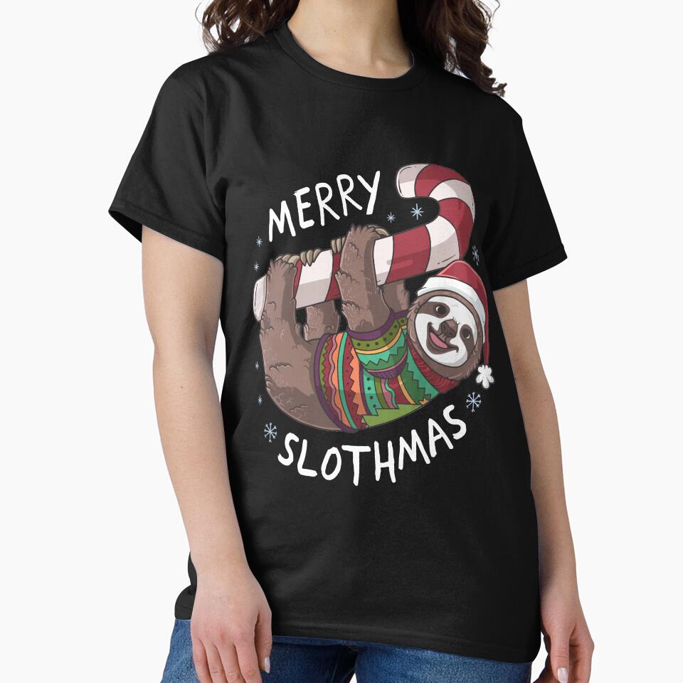 Merry Slothmas Sloth Candy Cane Christmas by B-Cubed-Shirts