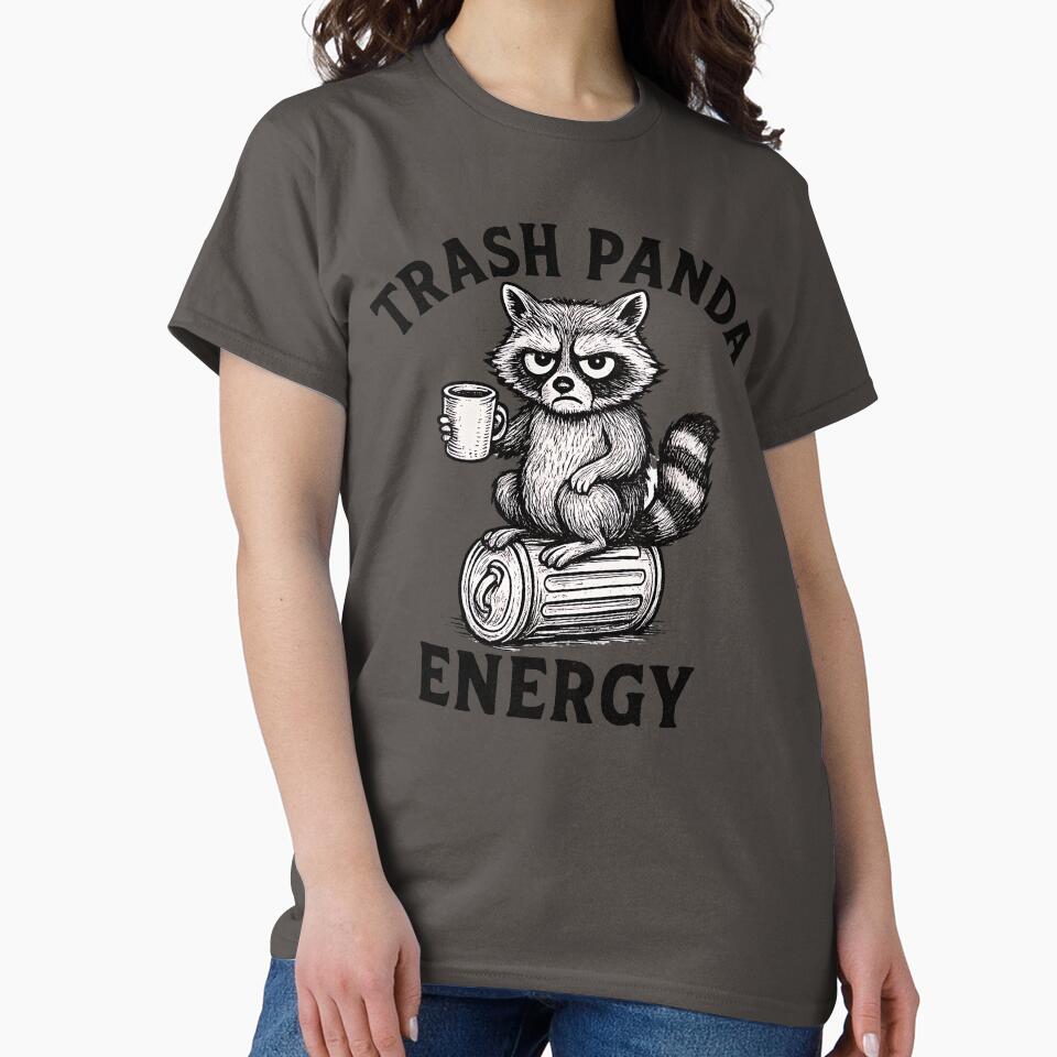 Trash Panda Energy – Funny Raccoon Coffee T-Shirt Design by LunaSpellStudio