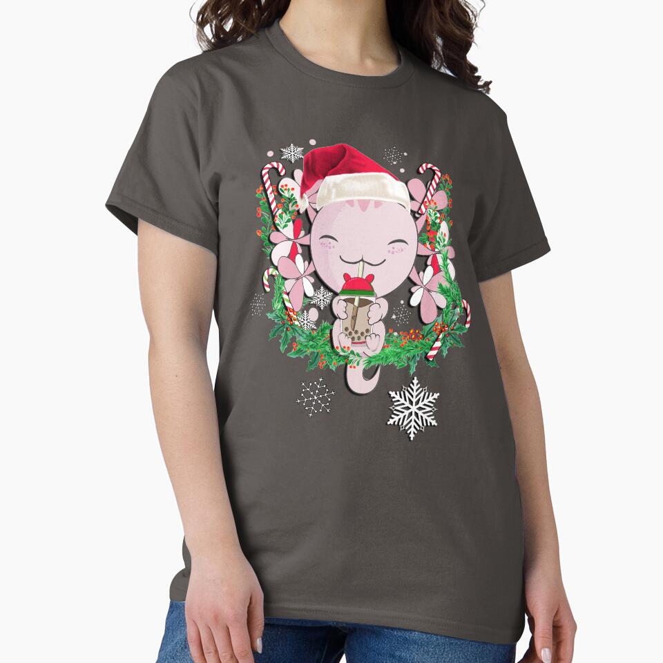 Axolotl Xmas Drinking Bubble Tea Kawaii Merry Christmas by Cute & Sassy Custom Gifting Boutiques