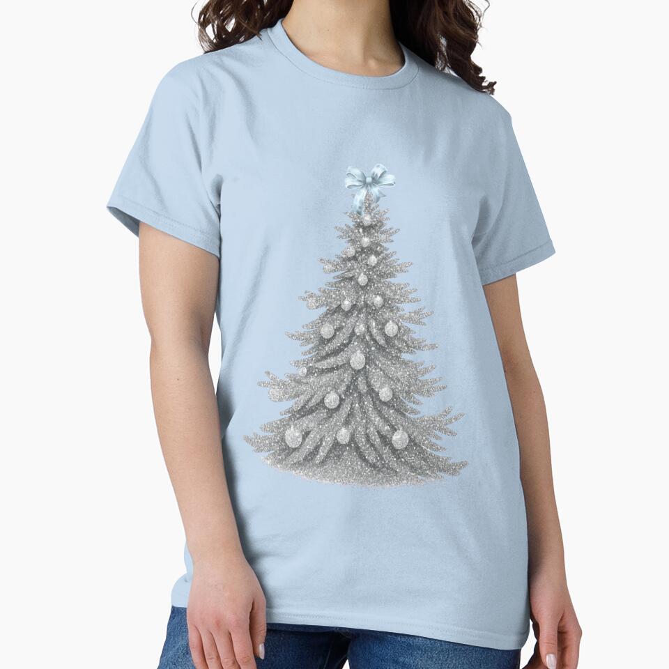 Vintage Silver Glitter Christmas Tree with Baby Blue Bow by coolcreativeco