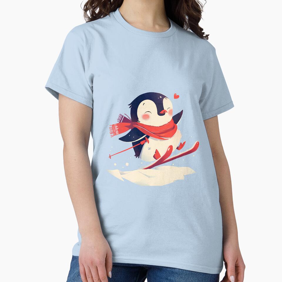 Adorable Skiing Penguin Minimalist Illustration by Windy-market