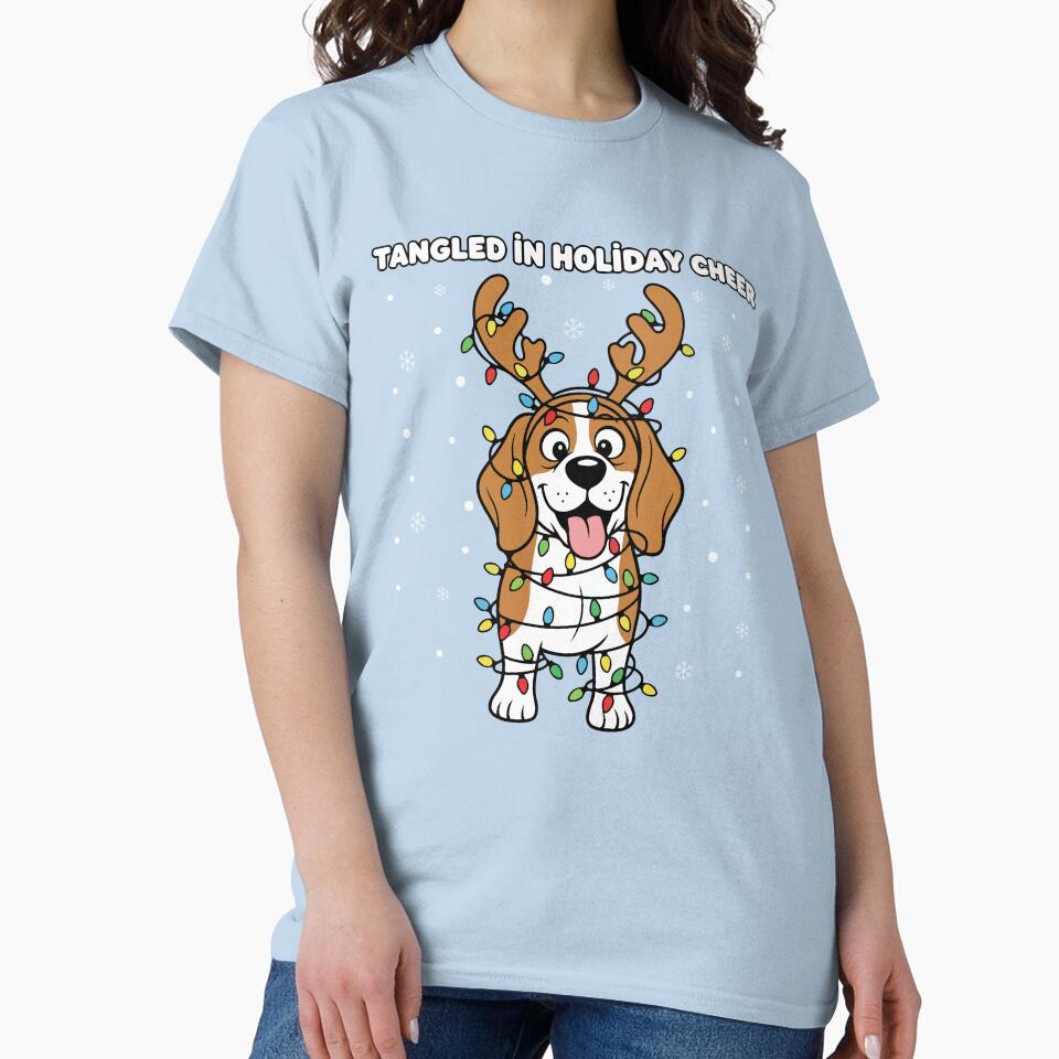 Tangled in Holiday Cheer Funny Christmas Dog | Sky Blue by SillyPawsStudio