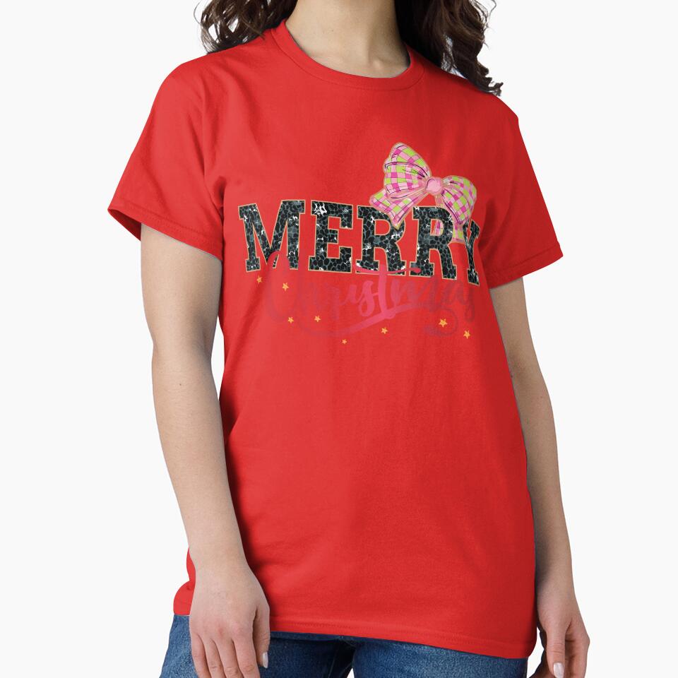 Merry Christmas Leopard Print Bow Design – Festive Holiday Typography Art by FastFashionFest