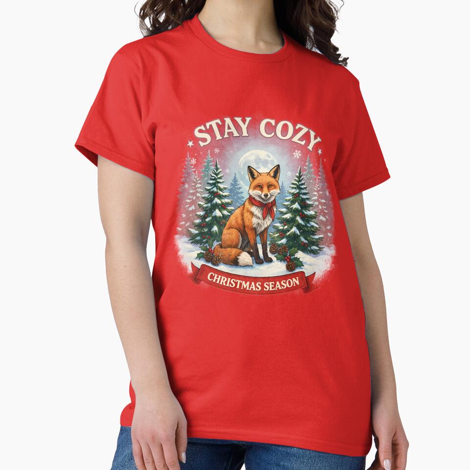 Cozy Christmas Fox in Snowy Evergreen Forest by Lisa Pearlman
