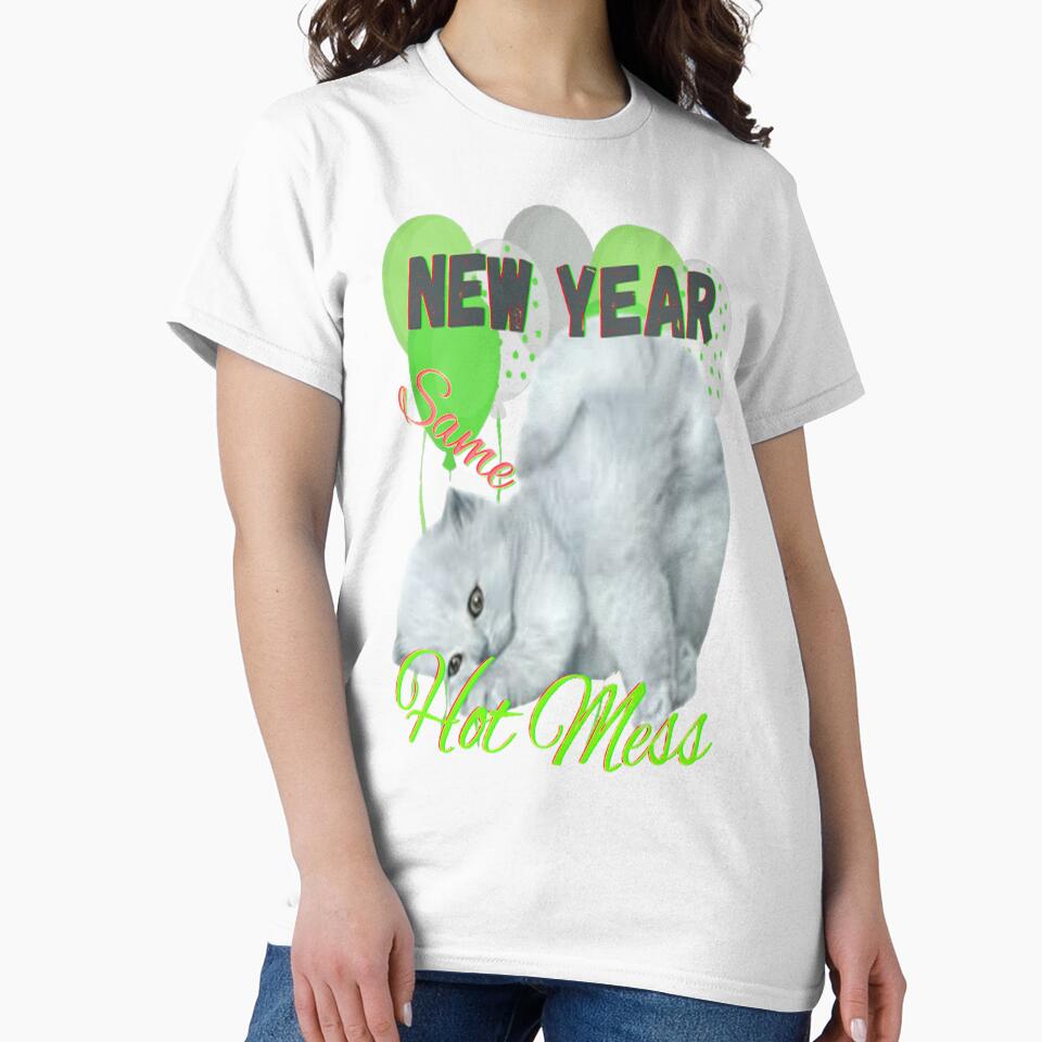 New Year Same Hot Mess Cat Lettering Design, 3, Howdy New Year, New Years Celebration, New Years Eve Countdown by Adri Barnard