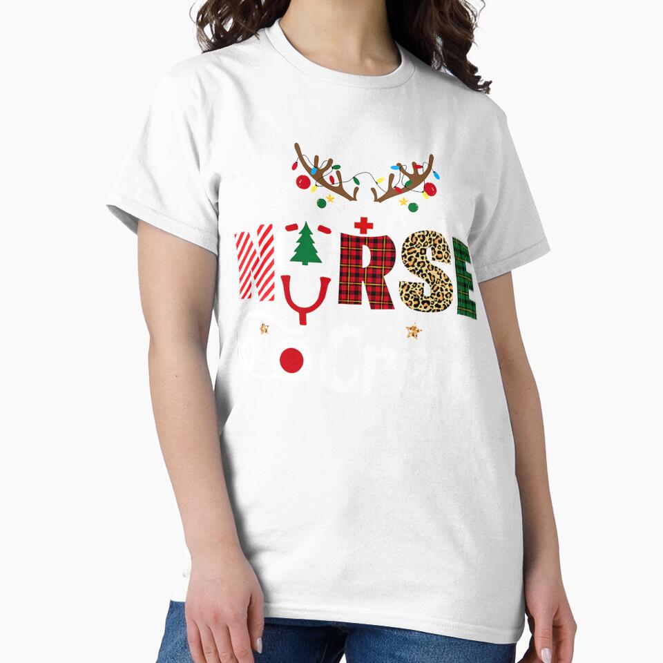 Christmas Nurse Crew Shirt For Women Scrub Tops Christmas T-Shirt by abigailbullock