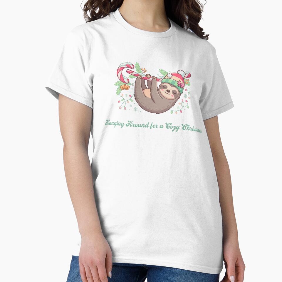 Cute Christmas Sloth Hanging on Candy Cane Cozy Holiday by KMKDesignStudio