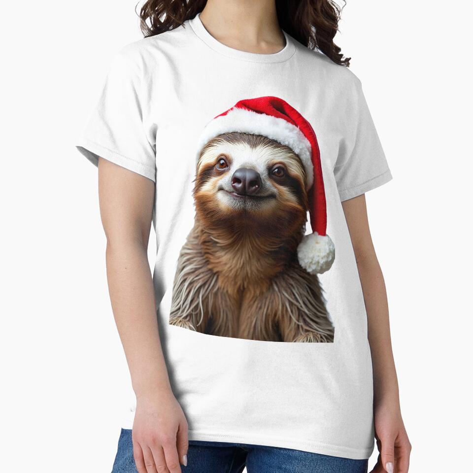Funny Sloth Wearing Christmas Hat by LazyOwlStore
