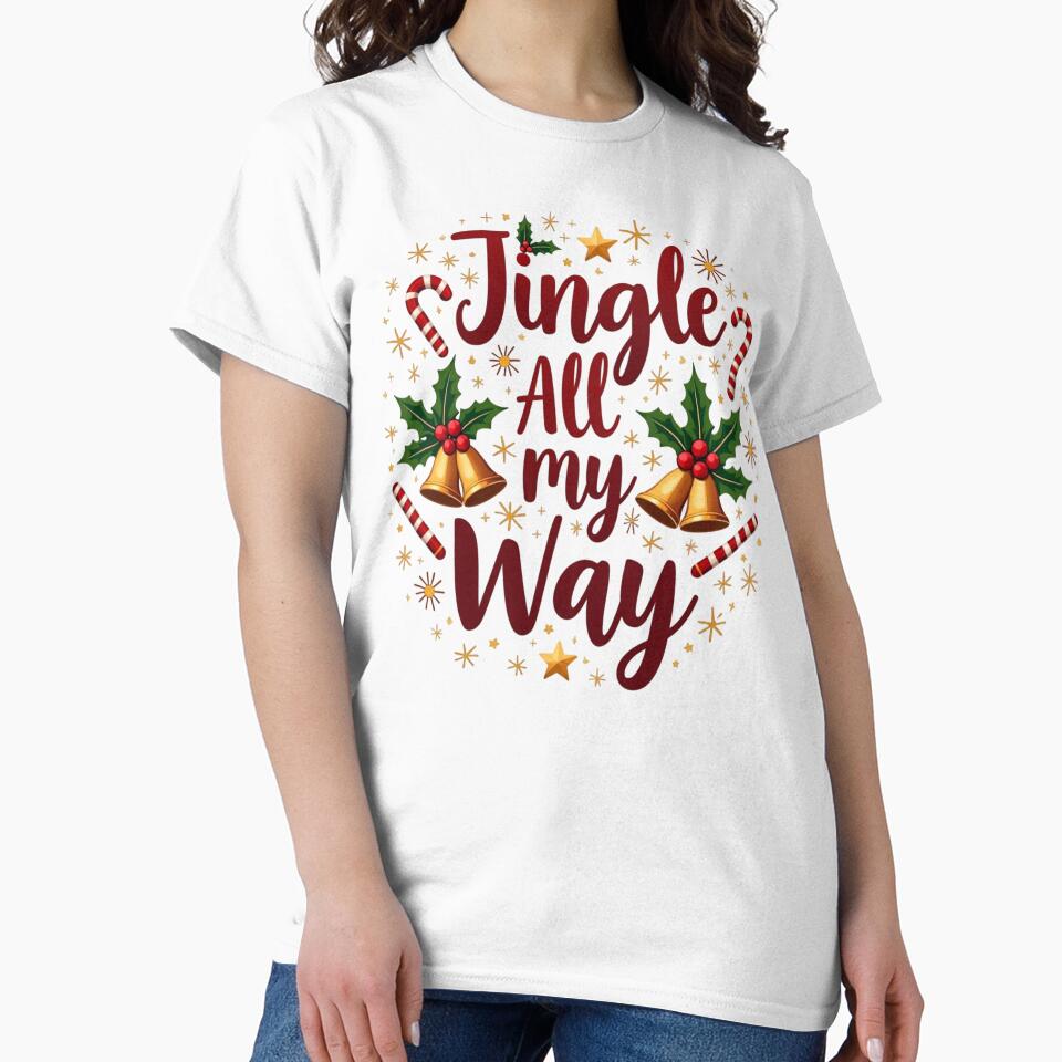 Jingle All My Way Christmas Quote. Festive Holiday Bells & Candy Cane Design by Aarvya Fashion Club ( A.F.C )