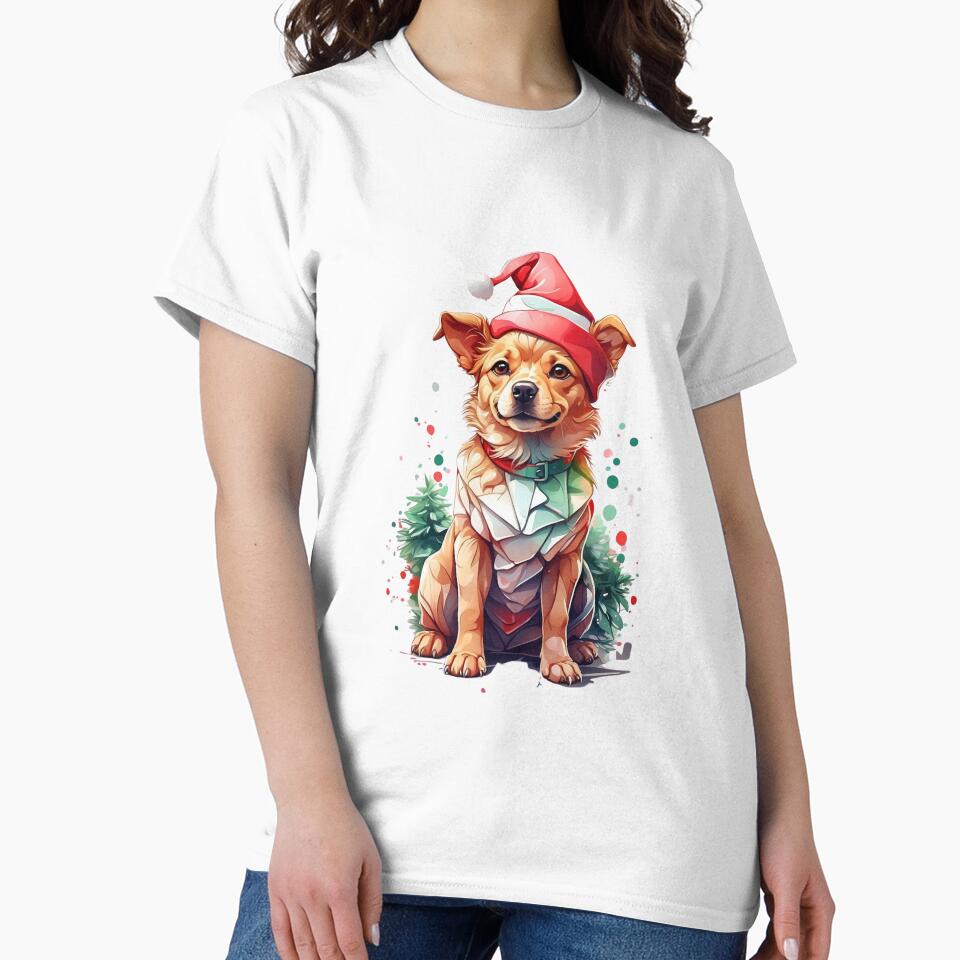 Christmas Dog wearing a Happy Face and Christmas Hat in a Burst of Christmas Color by thebesracompany