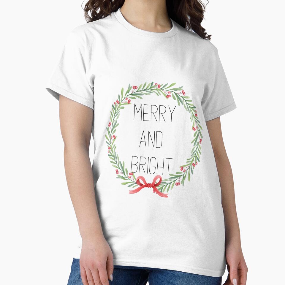 Merry and Bright minimal Christmas wreath with holly, red berries and a red bow by PeonyPeak