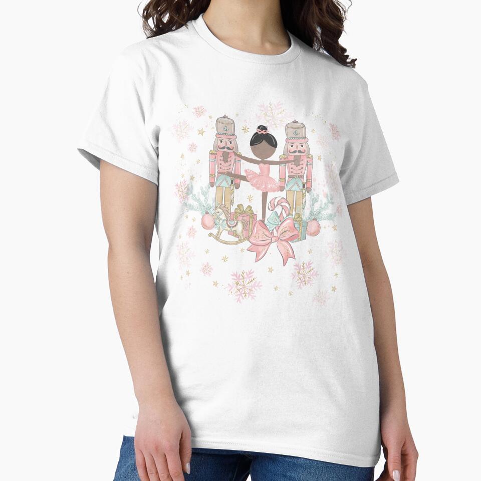 Whimsical The Nutcracker Ballet Pink Christmas Brown Ballerina by TheHappyCatStudio