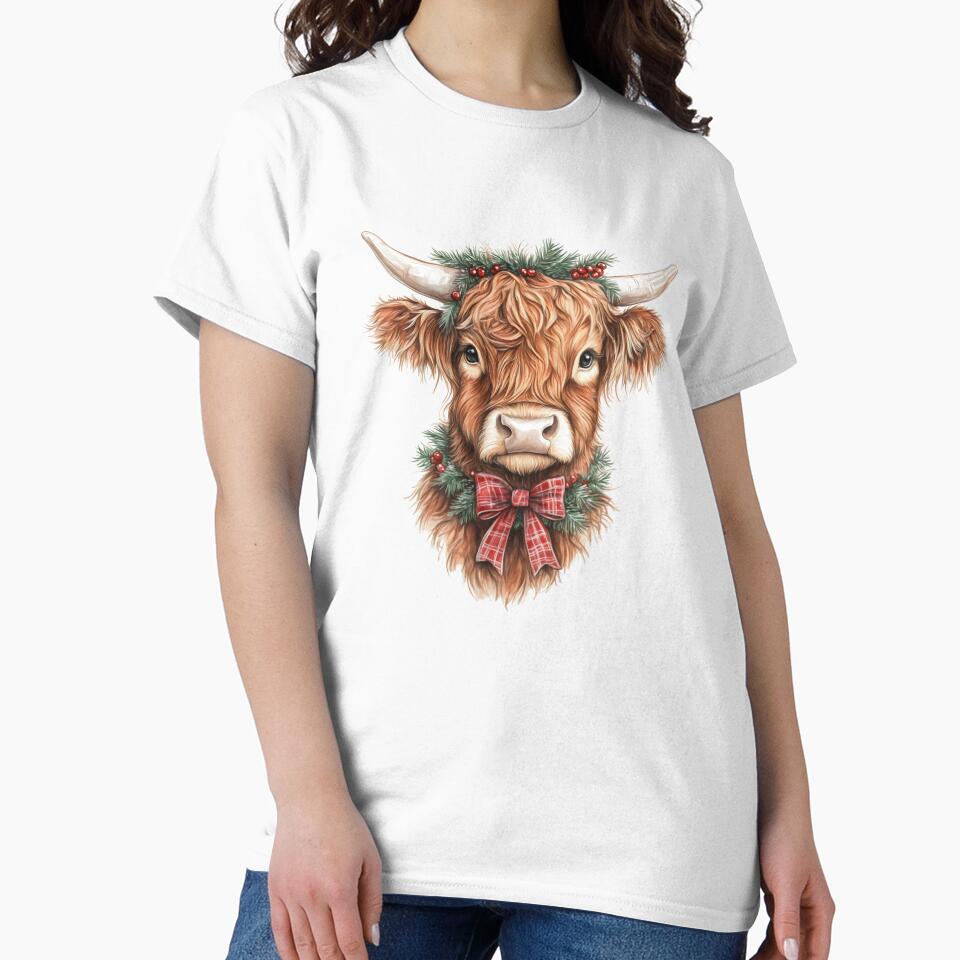 Christmas Highland Cow, Christmas Highland Cow,Christmas Cow with bow by Fine-Spot