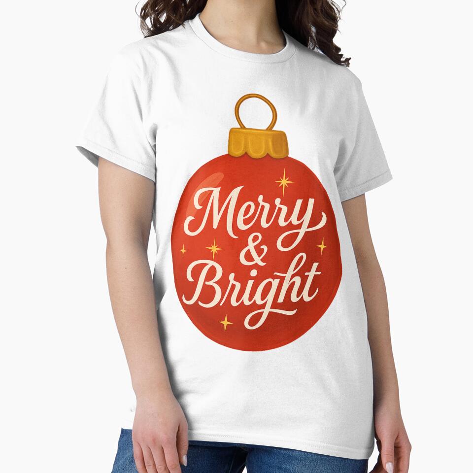 Merry & Bright Christmas Ornament – Festive Red Holiday Design for Clothing & Home Décor by Painted Moon by Luna Bee™